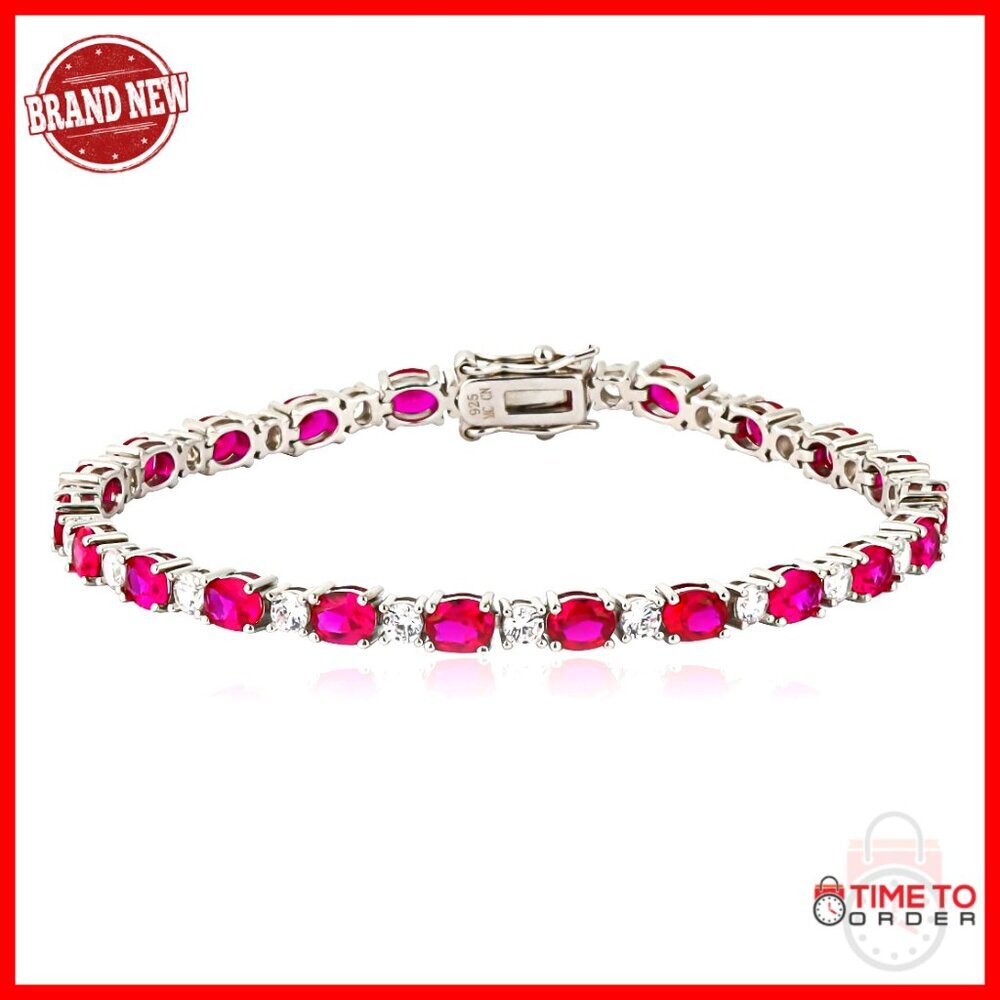Sterling Silver Ruby Tennis Bracelet, Hypoallergenic, 7.99 Inches